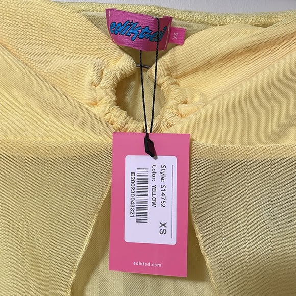 Edikted - Cyrene Split Front Sheer Mesh Top - Yellow - XSmall - Picture 4 of 4